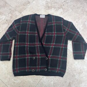 Pendleton Womens Plaid Wool Cardigan Sweater Sz Small P Double-Breasted USA Vtg